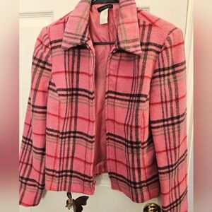 Courtenay Vintage Pink Plaid Wool Zip-Up Jacket
